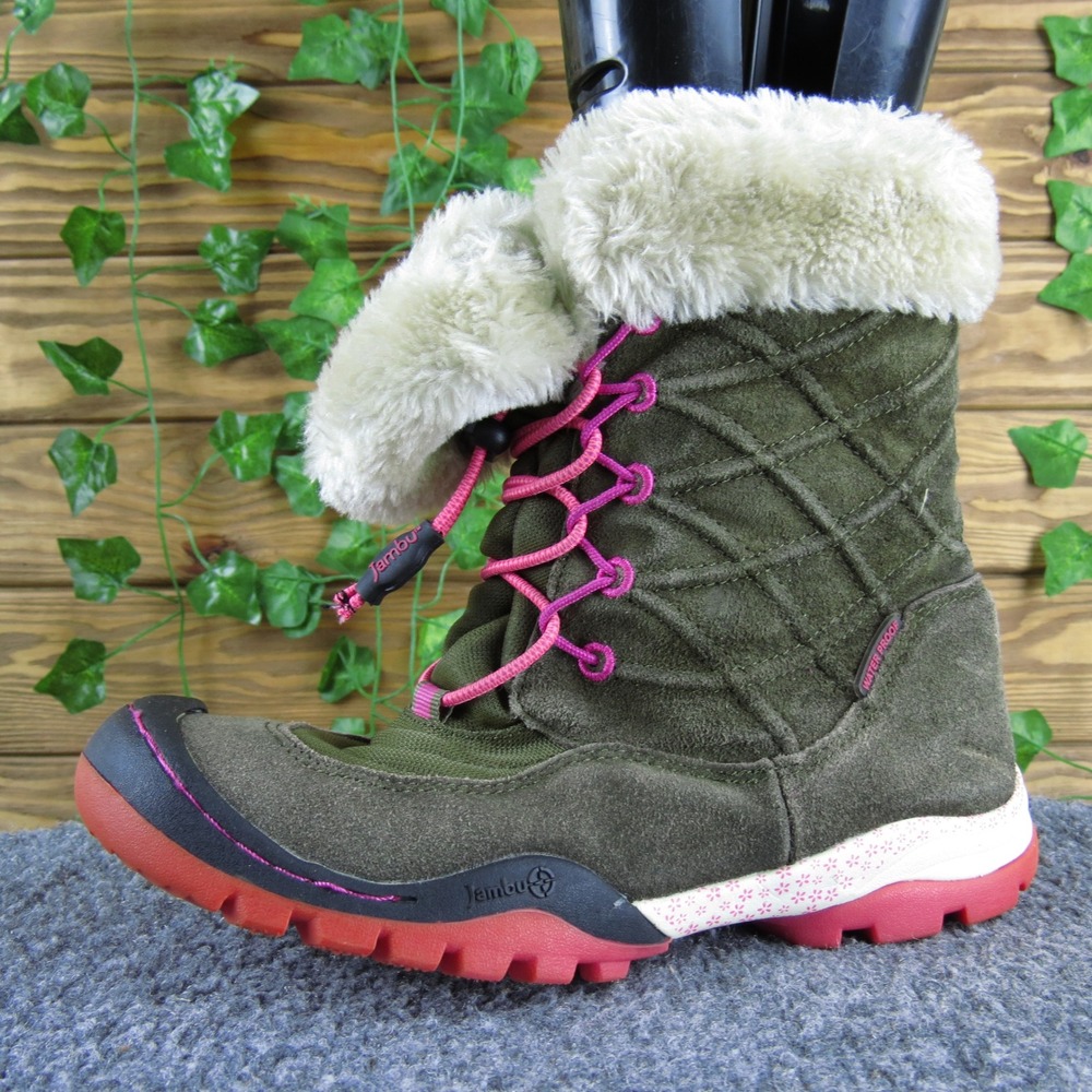 Jambu Collett Girls 4 Brown Suede Faux Fur Boots Pink Laces Winter Outdoor Warm‎